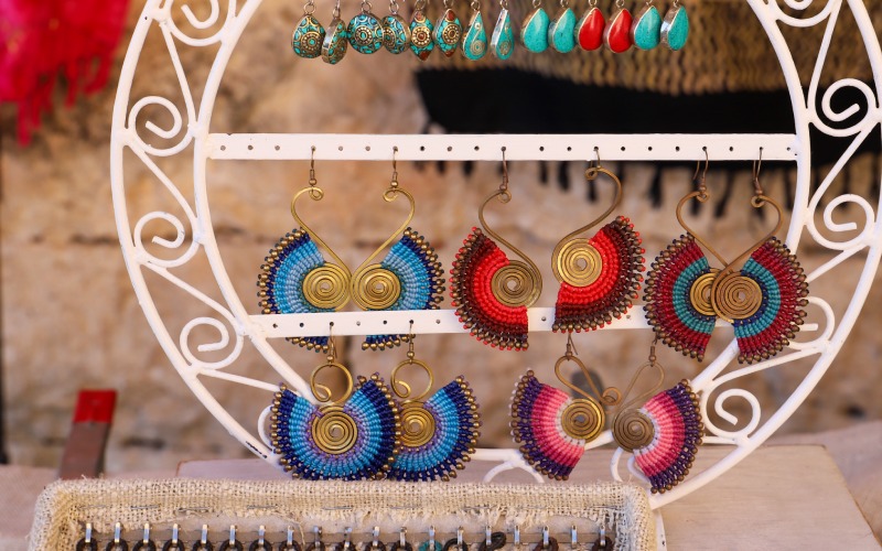 colorful earrings stall market